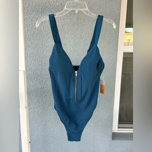 Kona Sol New Women’s One Piece Gold Zip Swimsuit Adjustable Straps Size M